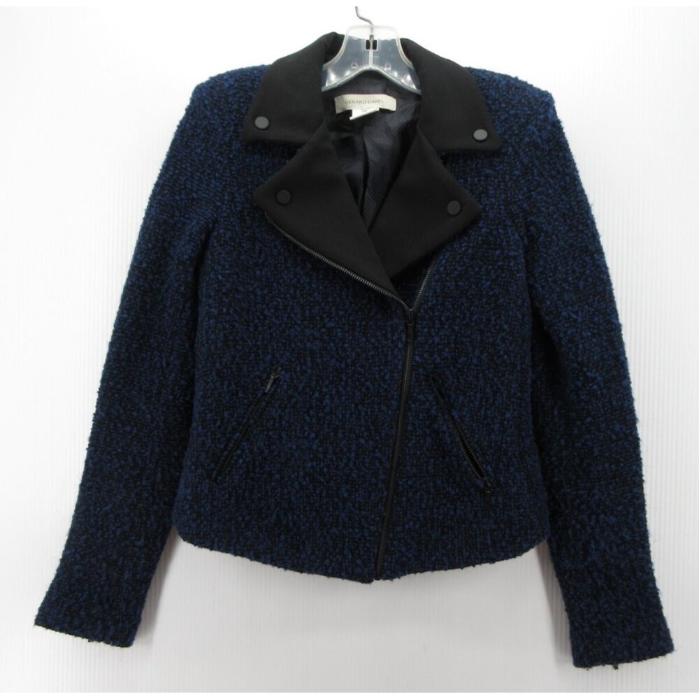 Gerard Darel Jacket 4 Wool Blend Boucle Tweed Moto Biker Coat 36